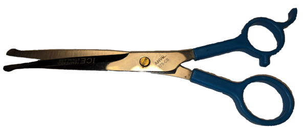 7" Curved Grooming Scissors with Safety Tip and Blue Polypropylene Handles