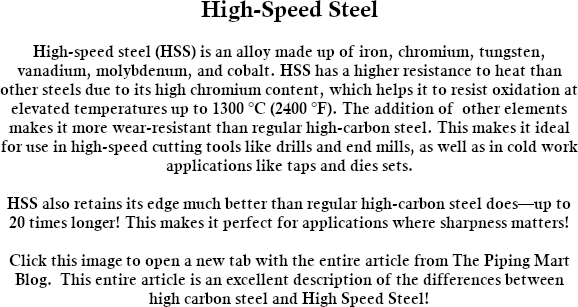 high carbon steel and high speed steel differences